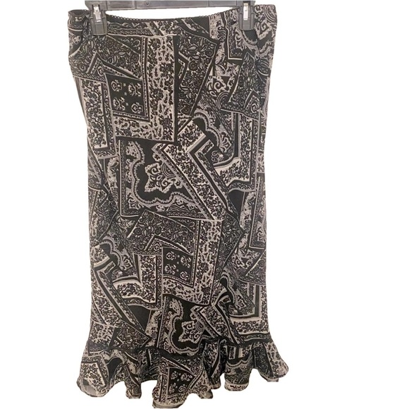 mix nouveau Dresses & Skirts - Mix Nouveau Black White Paisley Layer Ruffle Lace Hem Y2K Midi Maxi Skirt M